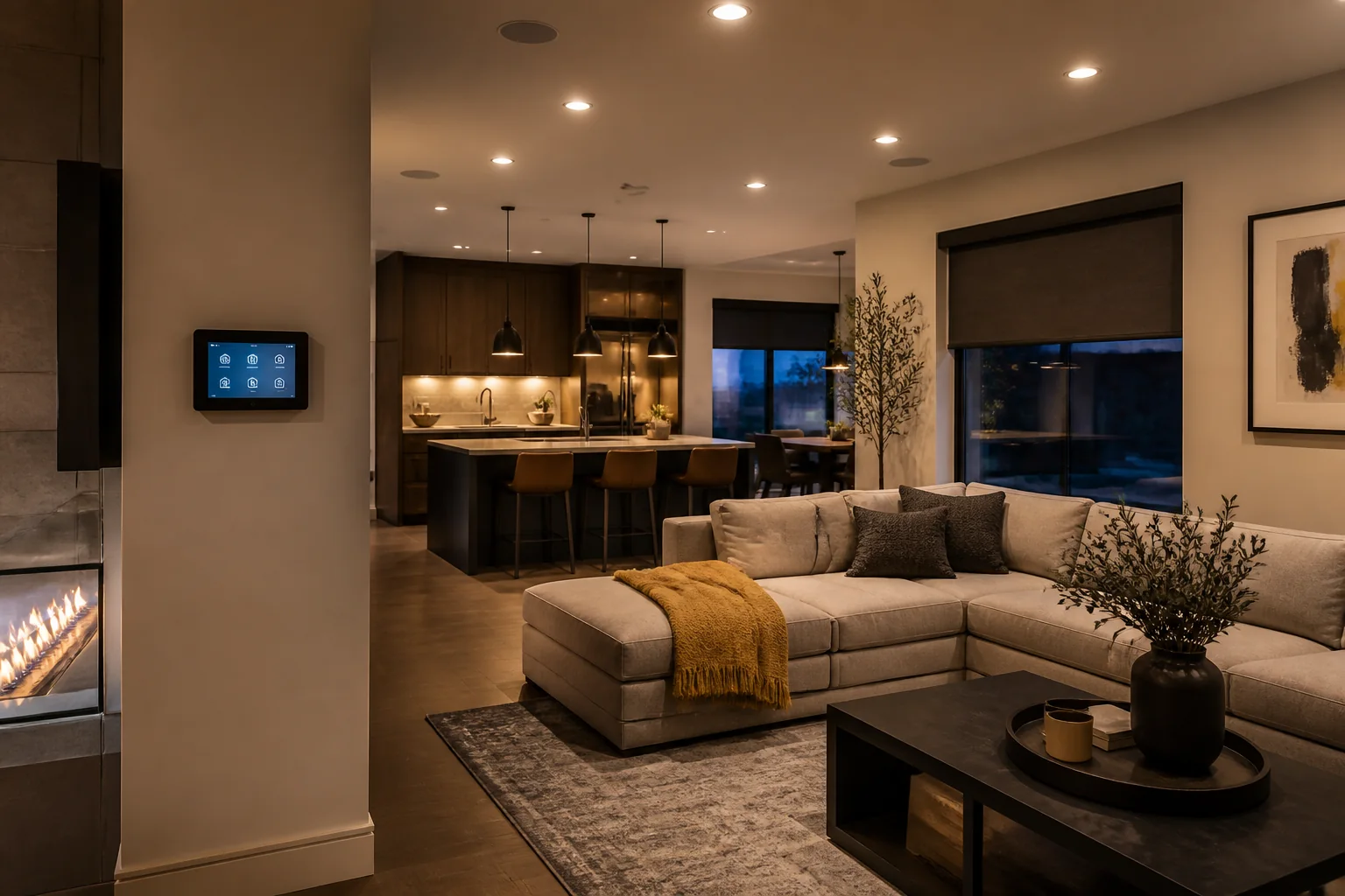 Smart home control screen for lighting, blinds and entry