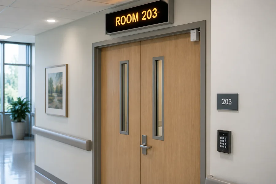 Care corridor display showing call information