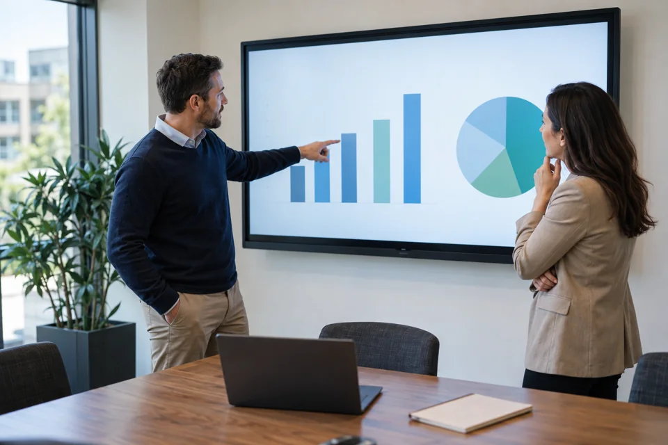 Presentation display used in an office workspace