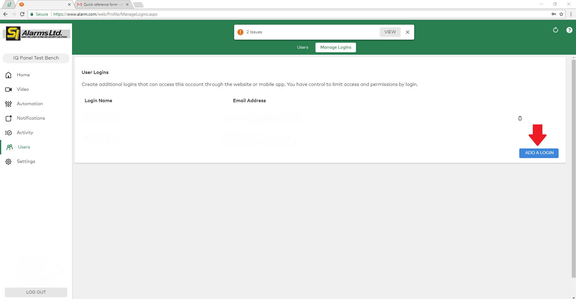 Adding a login to your account SI Alarms Ltd