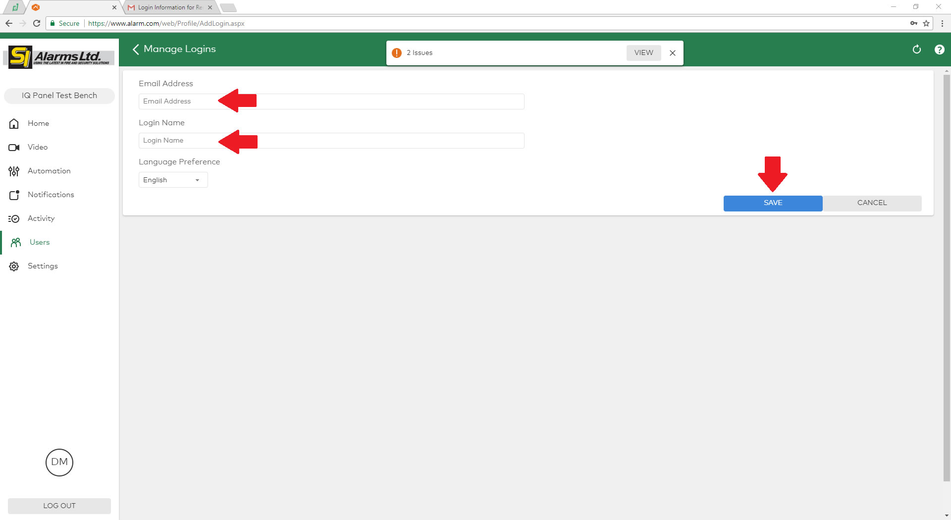 Adding a login to your account SI Alarms Ltd